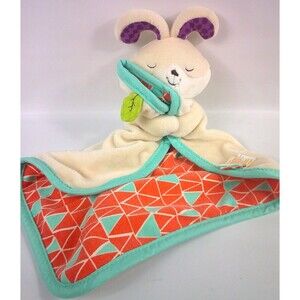 B Baby Bunny Rabbit Teal Cream Orange Security Blanket Lovey Crinkle Plush